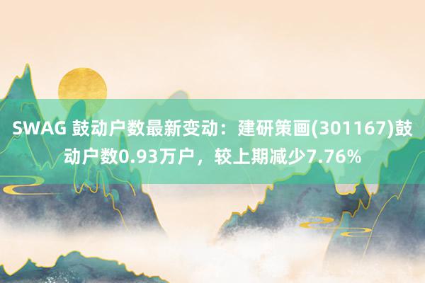 SWAG 鼓动户数最新变动：建研策画(301167)鼓动户数0.93万户，较上期减少7.76%